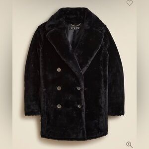 J.Crew Black Faux Fur Double Breasted Peacoat Size Small
